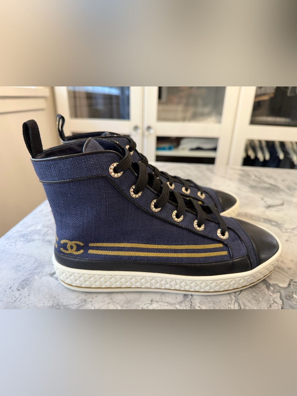 NWT ~ CHANEL DENIM & LEATHER SNEAKERS